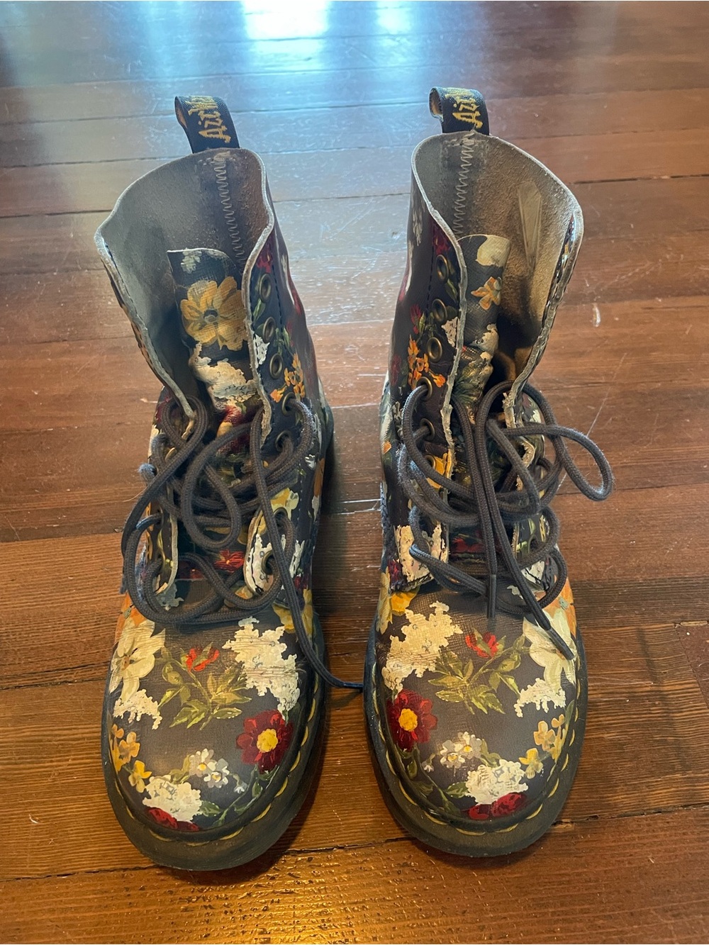 Dr. Martens Black Floral Lace-Up Combat Boots